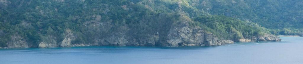Côte sauvage et verdoyante de la région Ogasawara bordée d’eaux turquoise au Japon, environnement naturel.