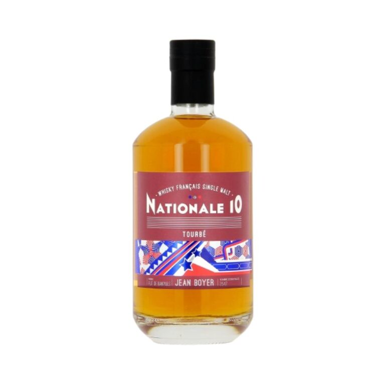 Packshot bouteille du whisky français Nationale 10 tourbé Banyuls Single Malt de 70cl sur fond blanc, Le club des connaisseurs